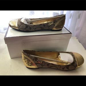 Coach shine sequin signature flats shoes 7 gold